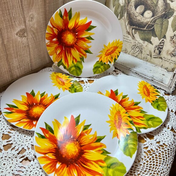 Royal Norfolk Sunflower Dinner Plates - Set of 4 - Stoneware Dinner Plates - Picture 6 of 7